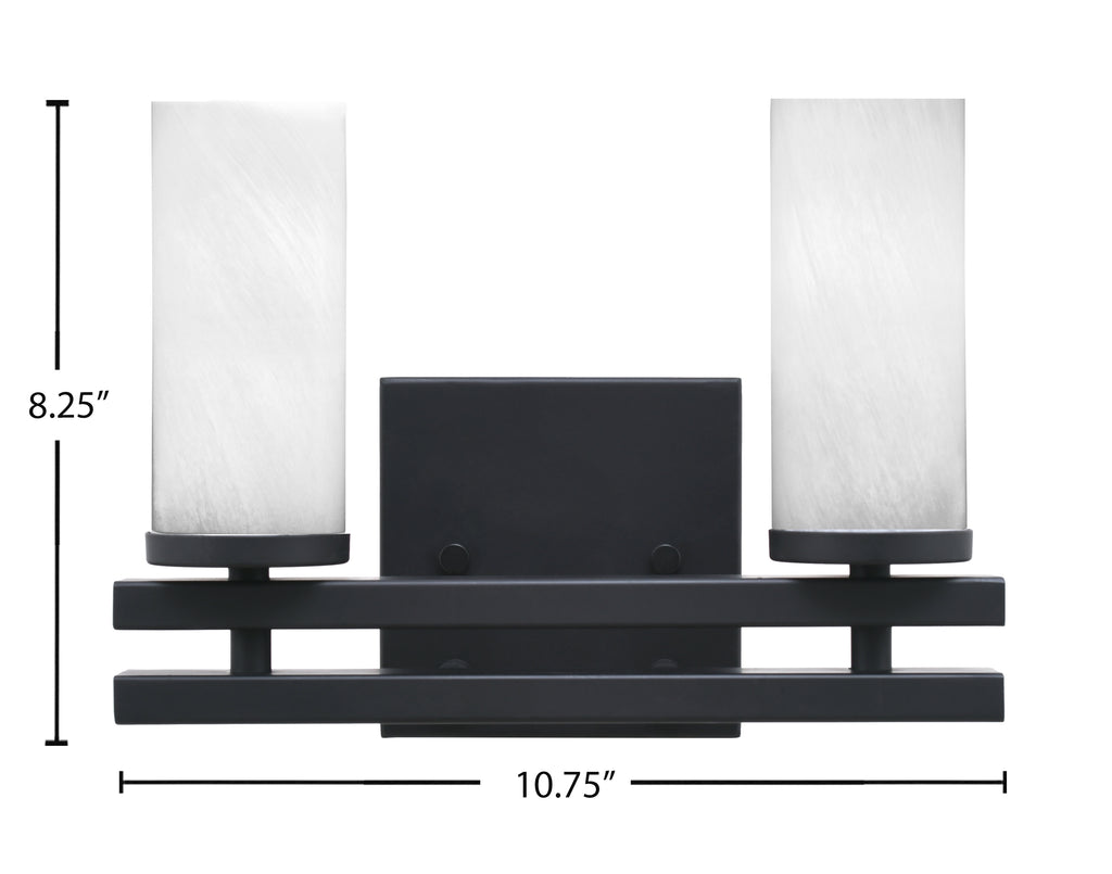Belmont Two Light Bath Bar in Matte Black with 2.5" White Marble Shade