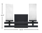 Belmont Two Light Bath Bar in Matte Black with 2.5" White Marble Shade