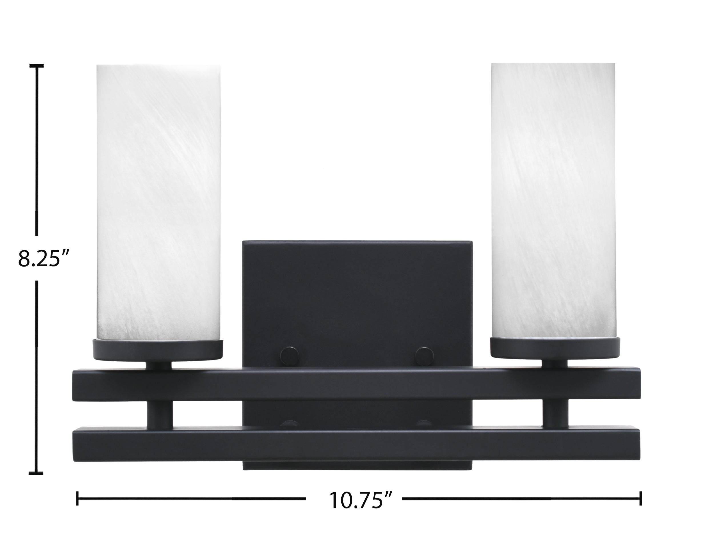 Belmont Two Light Bath Bar in Matte Black with 2.5" White Marble Shade