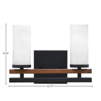 Belmont Two Light Bath Bar in Matte Black & Painted Wood-look Metal with 2.5" White Marble Shade