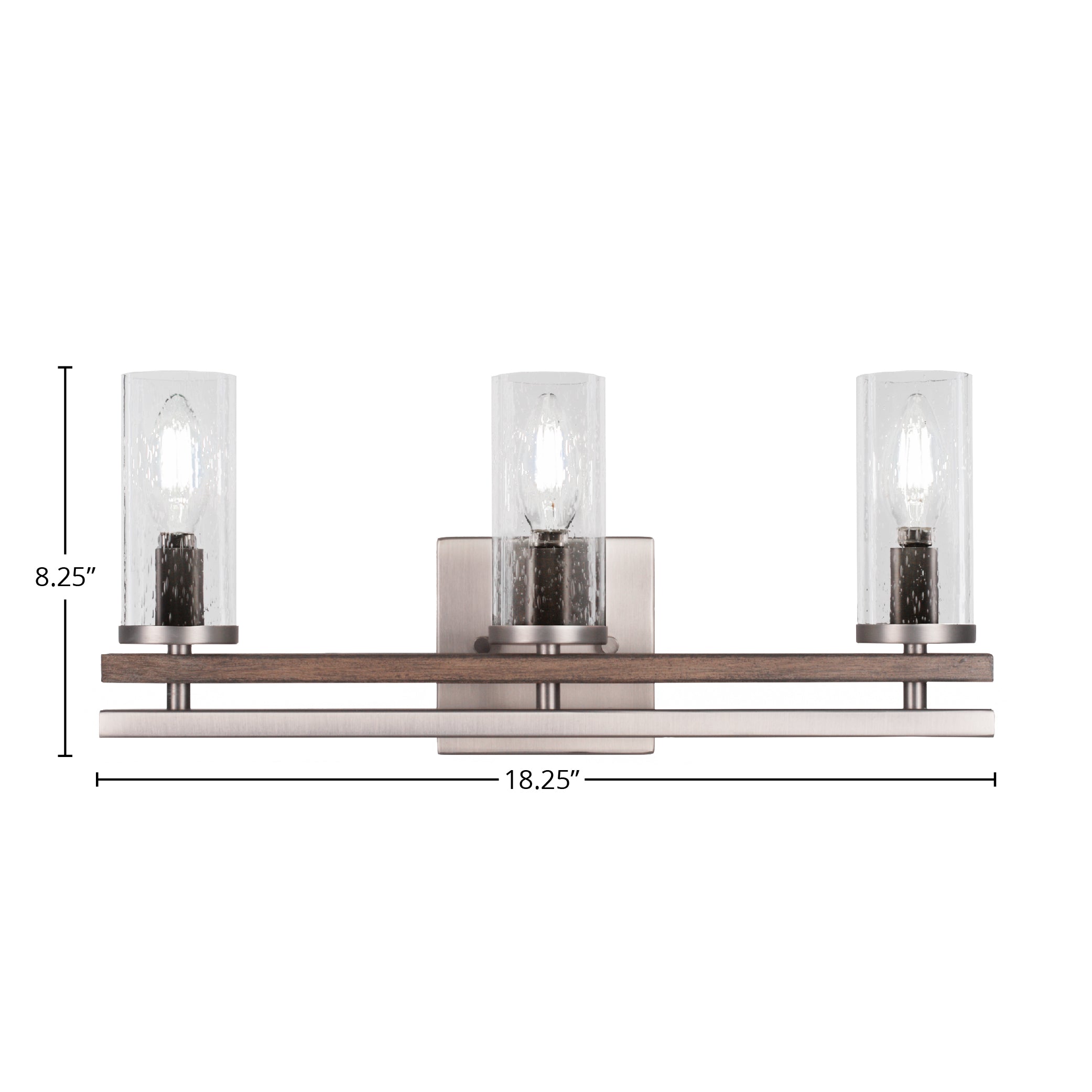 Belmont Three Light Bath Bar in Graphite & Painted Distressed Wood-look Metal with 2.5" Clear Bubble Shade