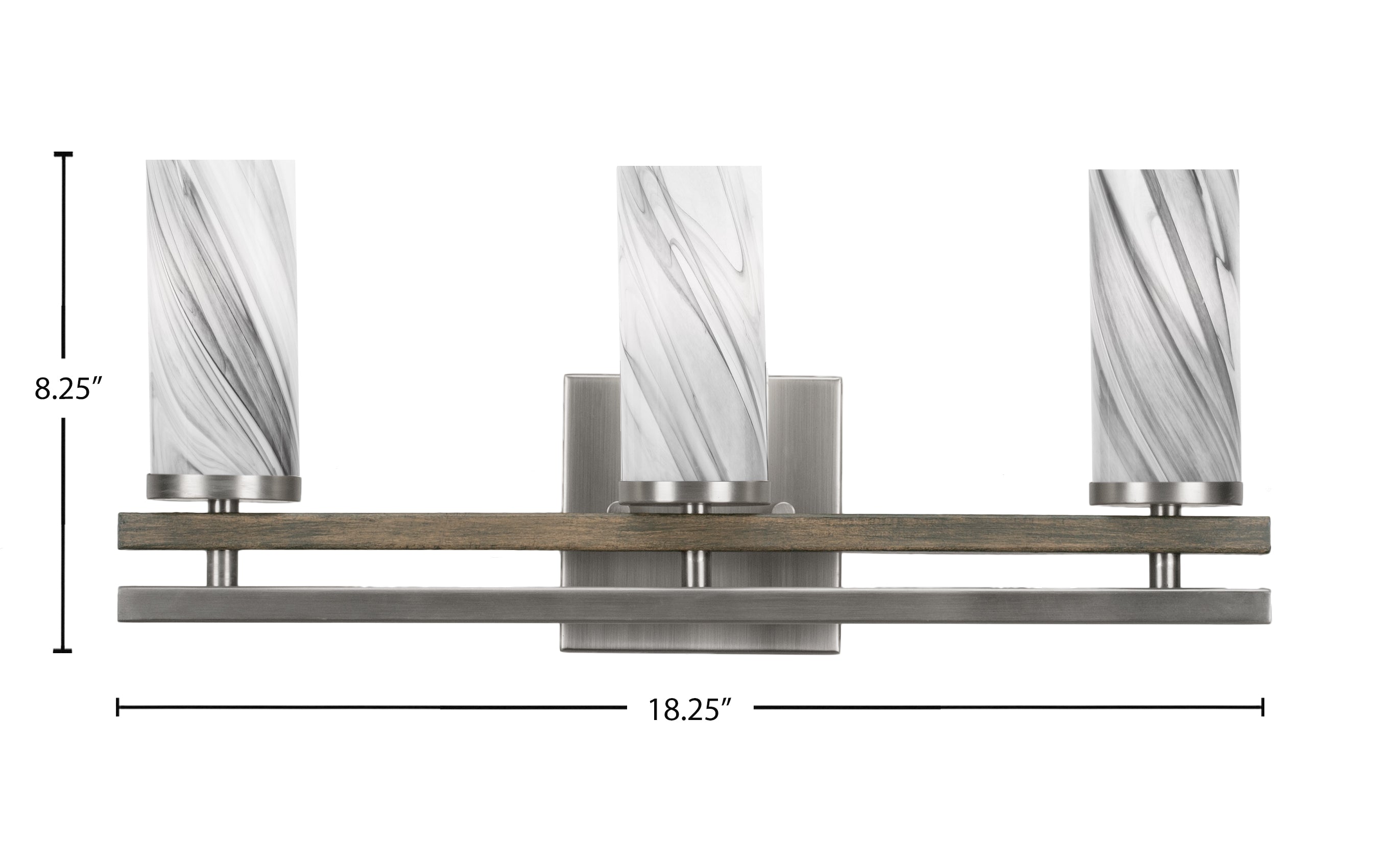 Belmont Three Light Bath Bar in Graphite & Painted Distressed Wood-look Metal with 2.5" Onyx Swirl Shade