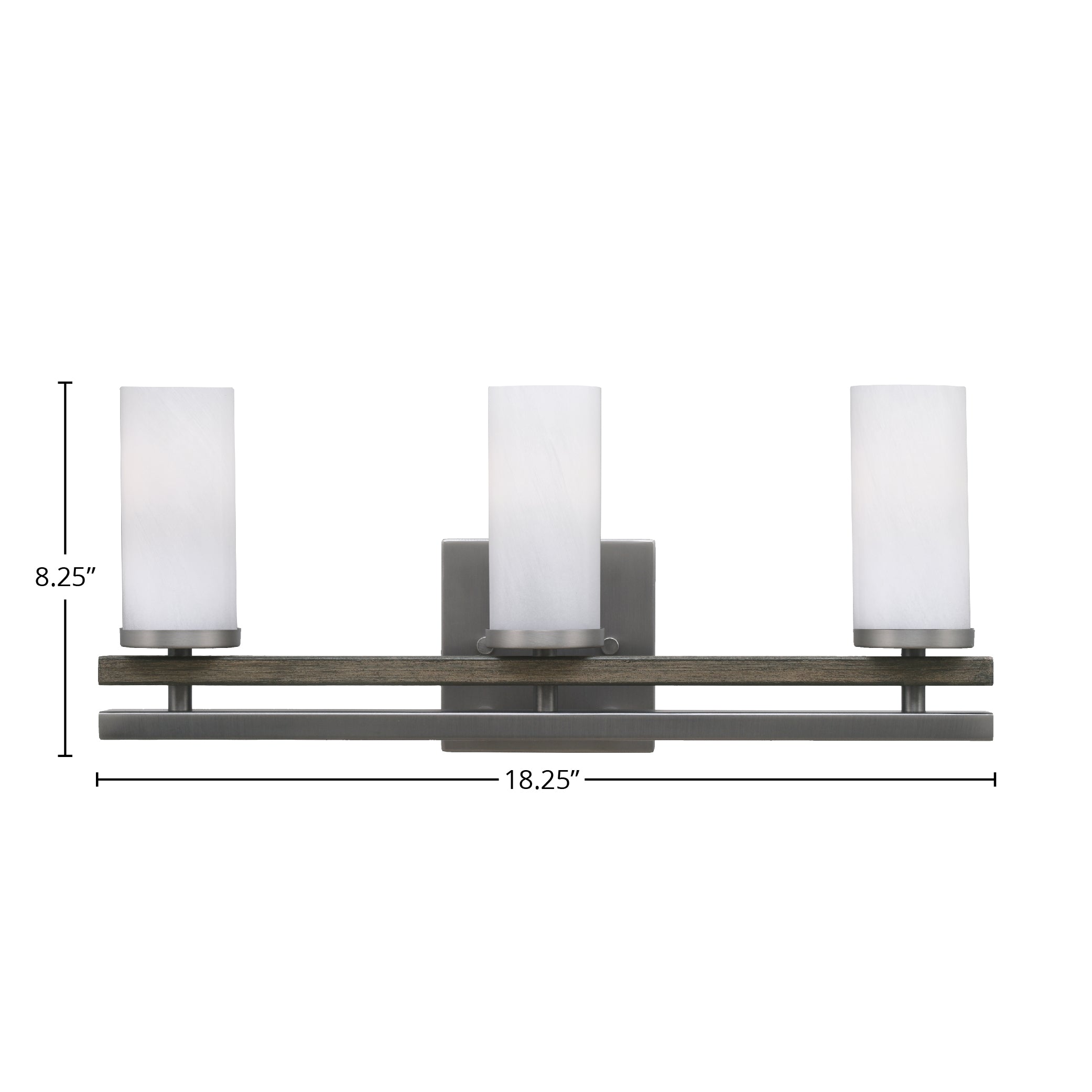 Belmont Three Light Bath Bar in Graphite & Painted Distressed Wood-look Metal with 2.5" White Marble Shade