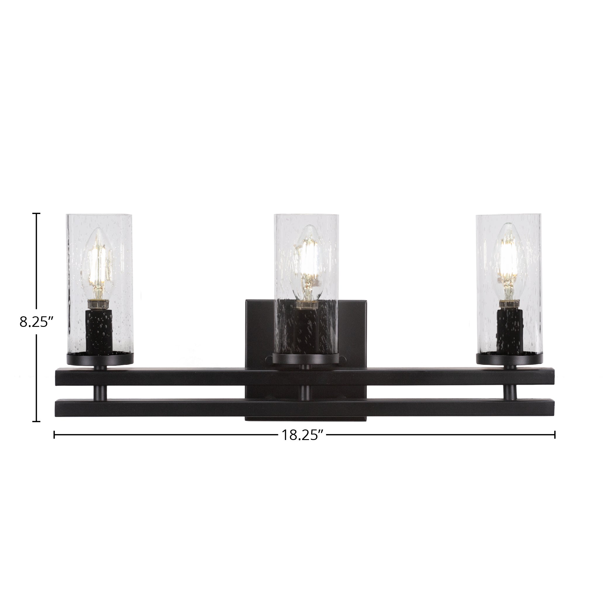 Belmont Three Light Bath Bar in Matte Black with 2.5" Clear Bubble Shade
