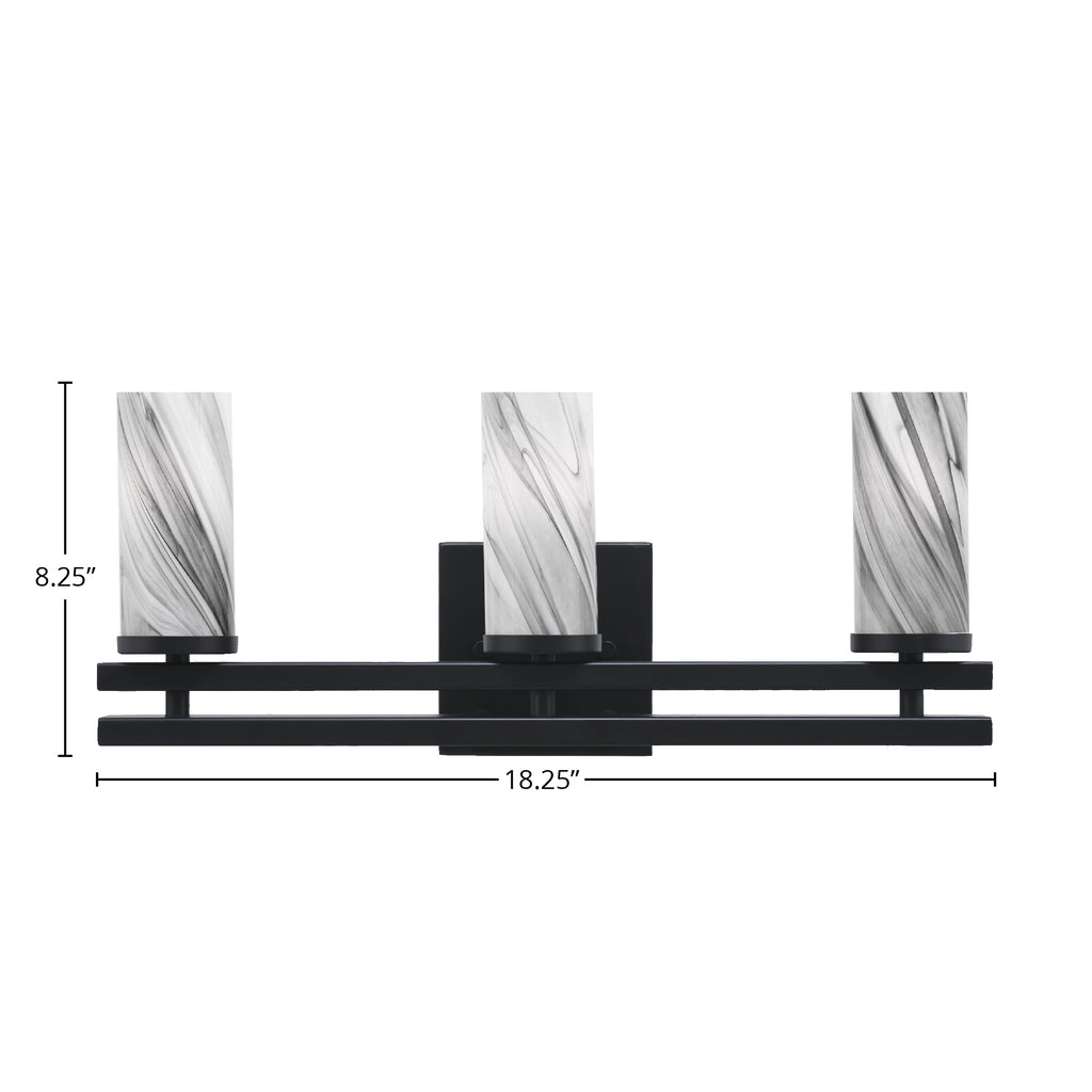 Belmont Three Light Bath Bar in Matte Black with 2.5" Onyx Swirl Shade