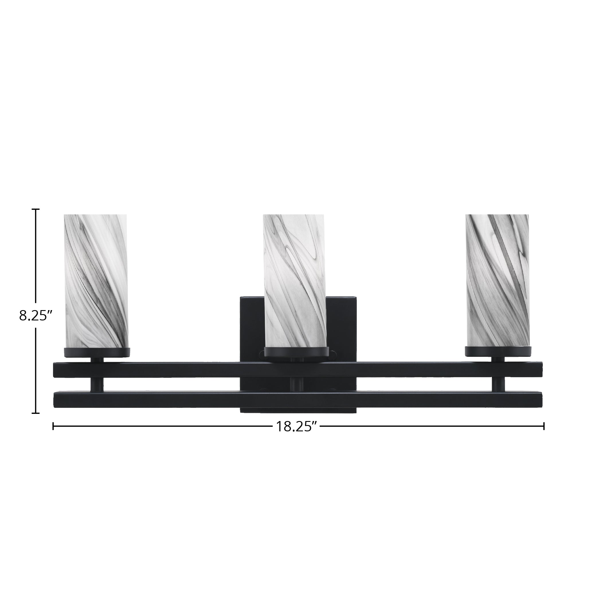 Belmont Three Light Bath Bar in Matte Black with 2.5" Onyx Swirl Shade