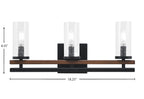 Belmont Three Light Bath Bar in Matte Black & Painted Wood-look Metal with 2.5" Clear Bubble Shade