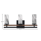 Belmont Three Light Bath Bar in Matte Black & Painted Wood-look Metal with 2.5" Onyx Swirl Shade