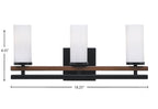 Belmont Three Light Bath Bar in Matte Black & Painted Wood-look Metal with 2.5" White Marble Shade