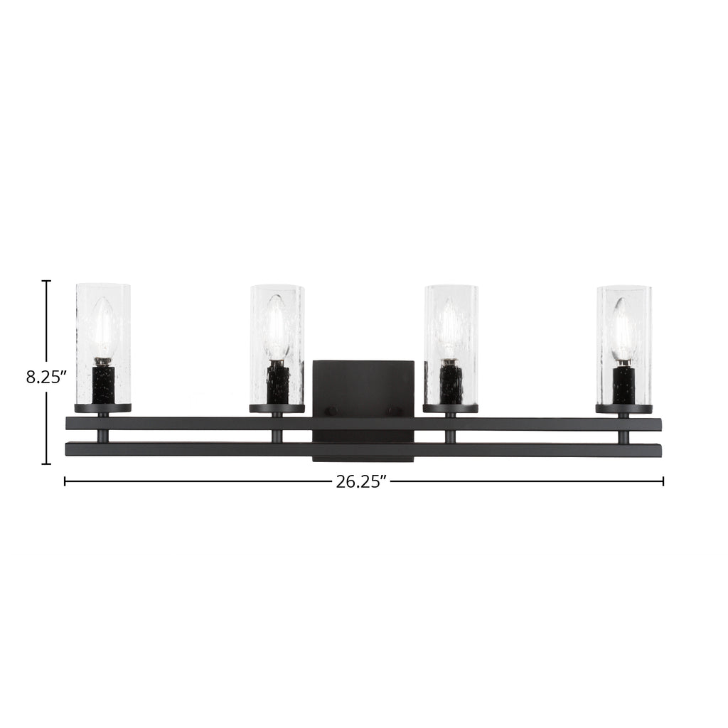 Belmont Four Light Bath Bar in Matte Black with 2.5" Clear Bubble Shade