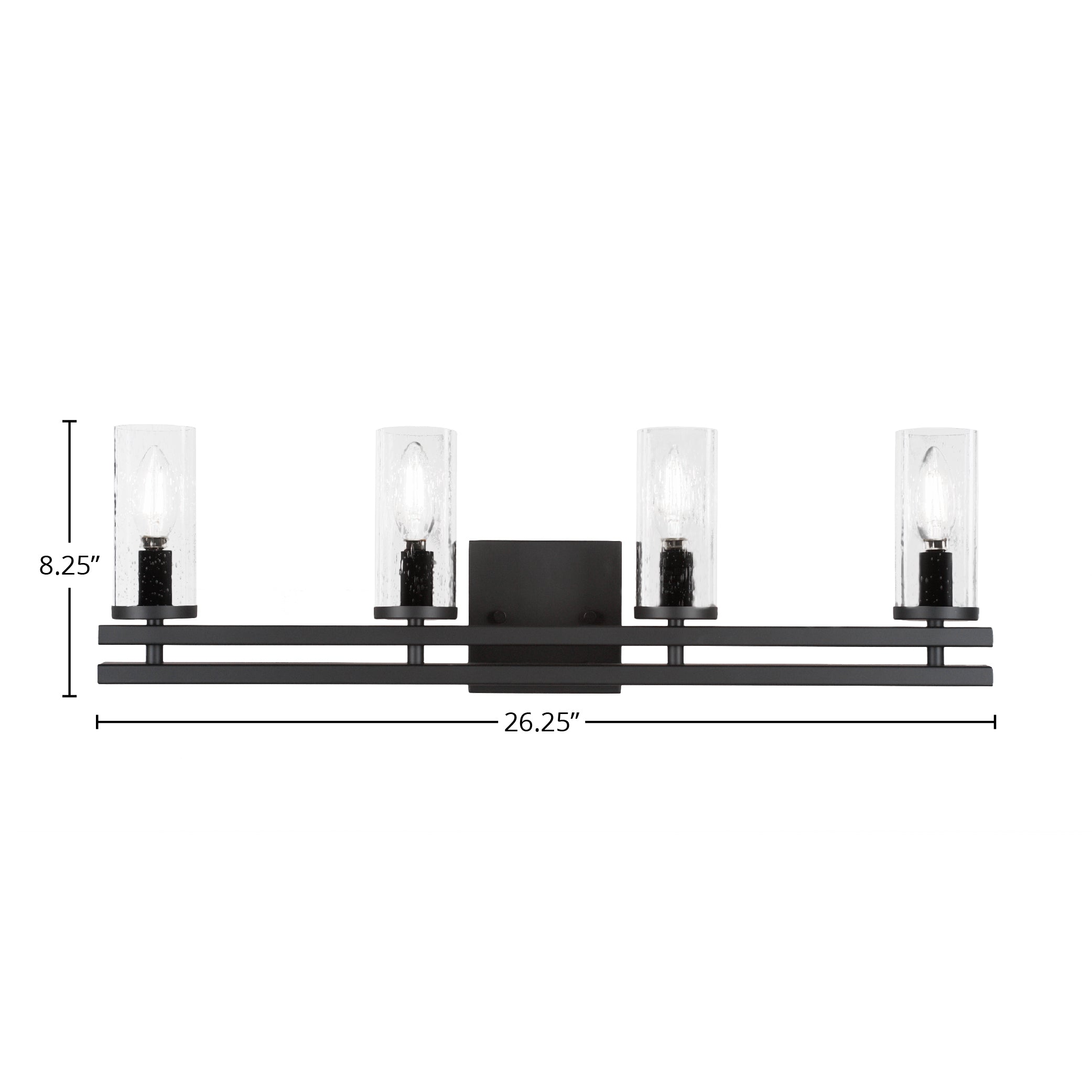 Belmont Four Light Bath Bar in Matte Black with 2.5" Clear Bubble Shade