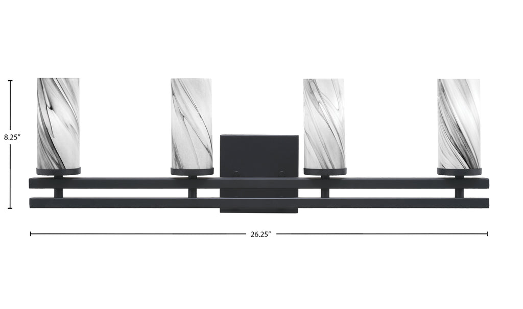 Belmont Four Light Bath Bar in Matte Black with 2.5" Onyx Swirl Shade