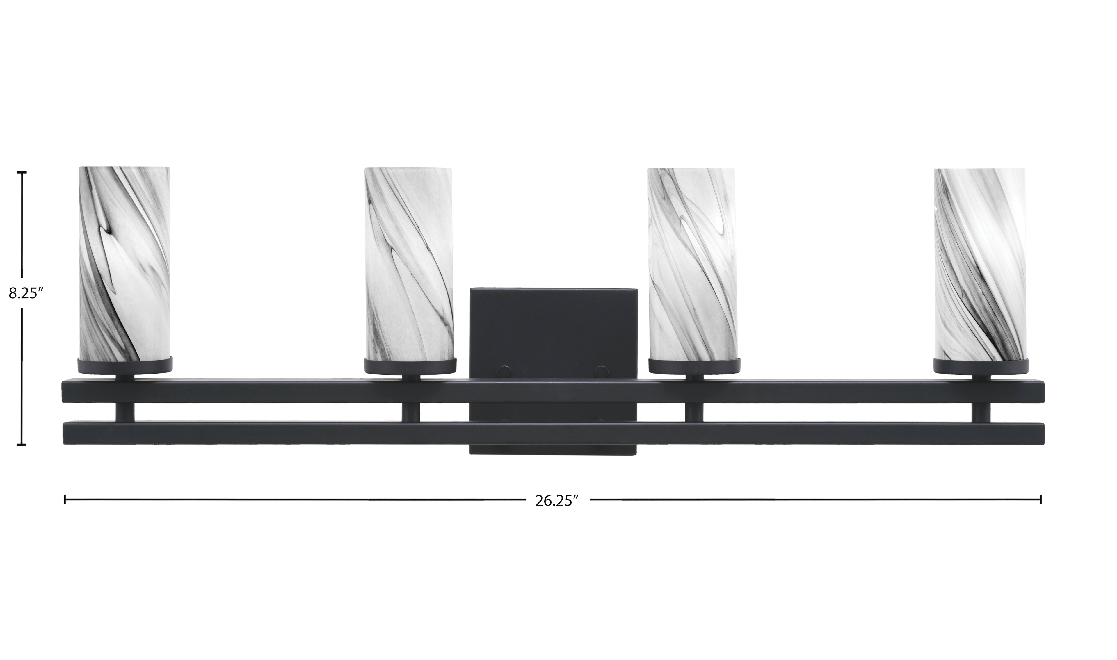Belmont Four Light Bath Bar in Matte Black with 2.5" Onyx Swirl Shade