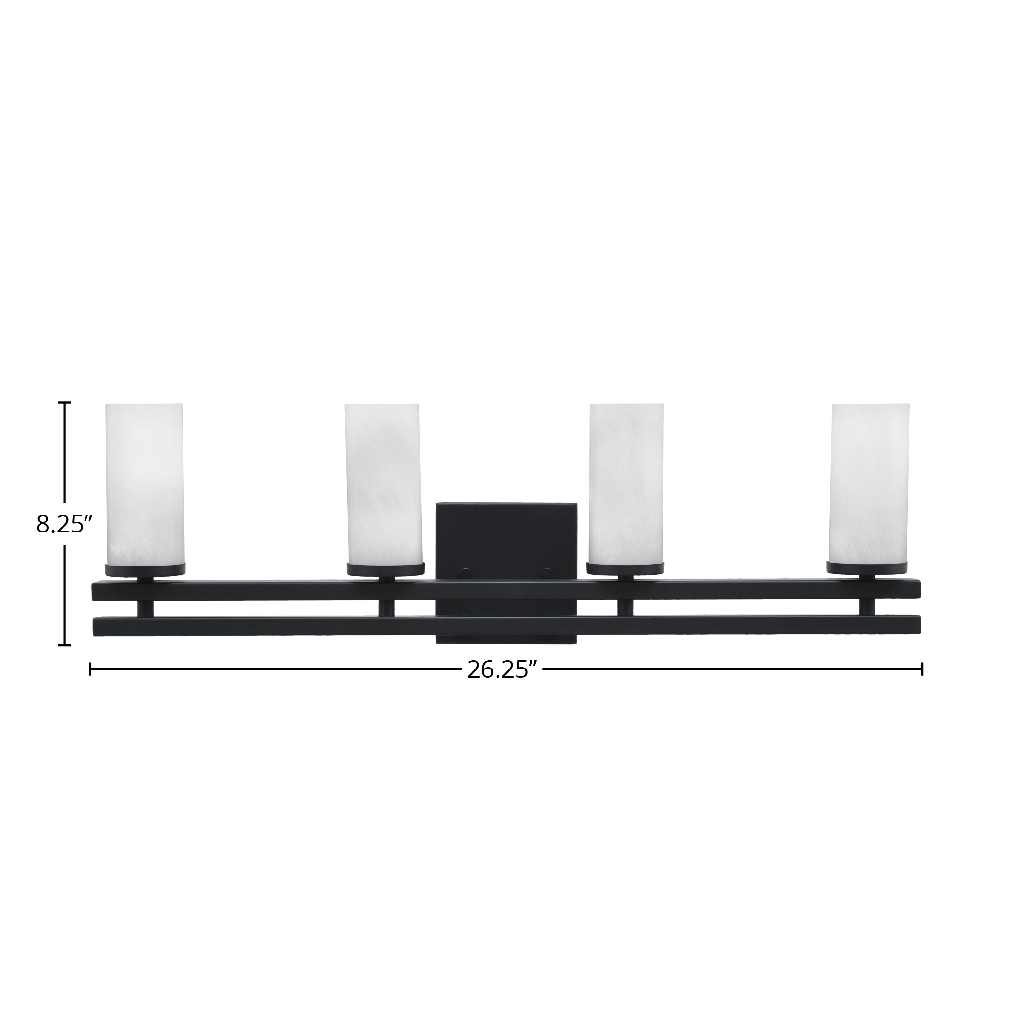 Belmont Four Light Bath Bar in Matte Black with 2.5" White Marble Shade