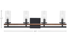 Belmont Four Light Bath Bar in Matte Black & Painted Wood-look Metal with 2.5" Clear Bubble Shade