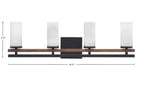 Belmont Four Light Bath Bar in Matte Black & Painted Wood-look Metal with 2.5" White Marble Shade