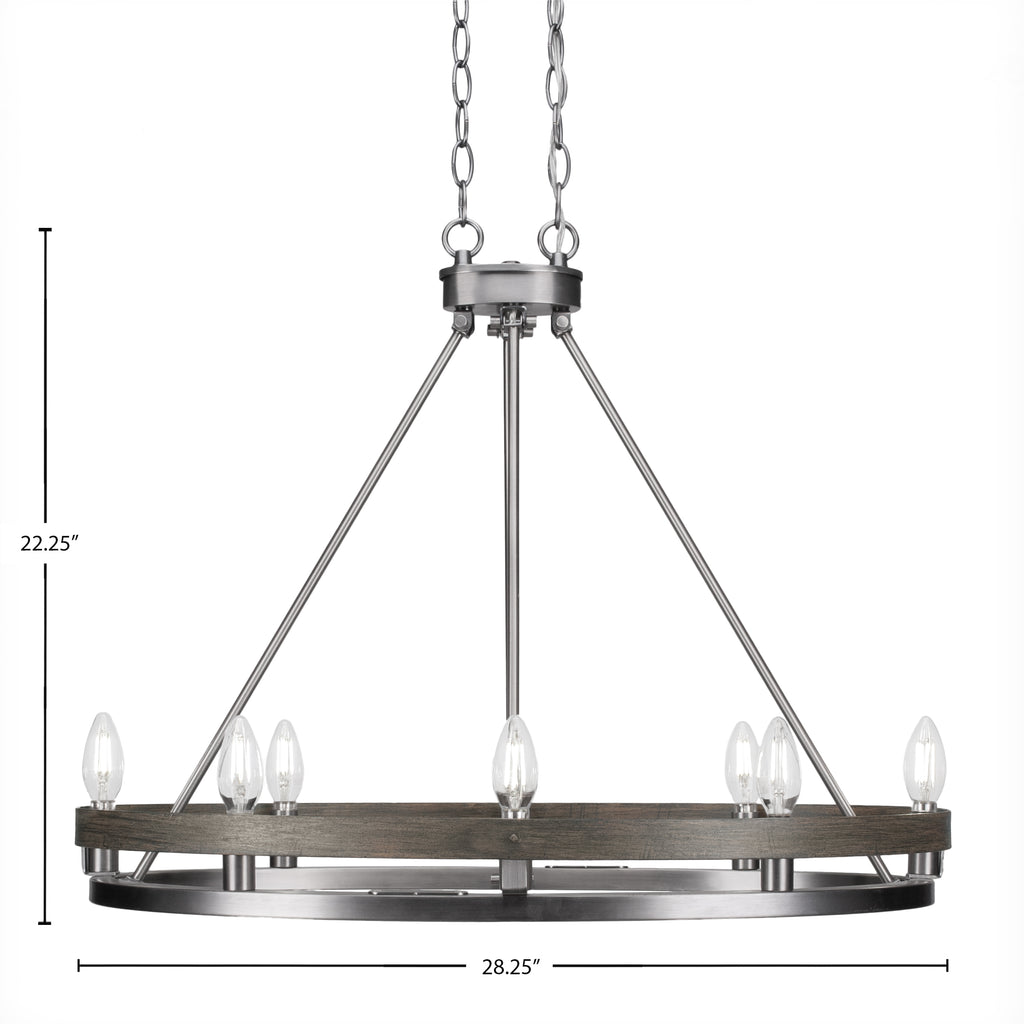 Belmont Eight Light Chandelier in Graphite & Painted Distressed Wood-look Metal