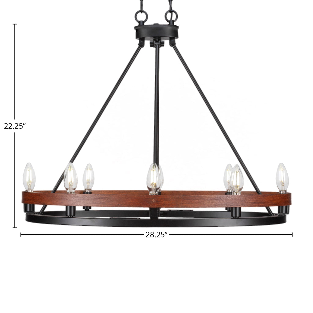 Belmont Eight Light Chandelier in Matte Black & Painted Wood-look Metal