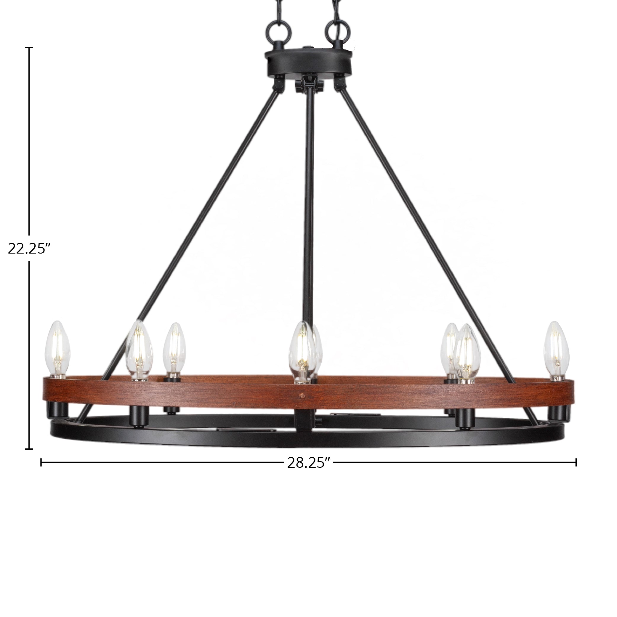 Belmont Eight Light Chandelier in Matte Black & Painted Wood-look Metal