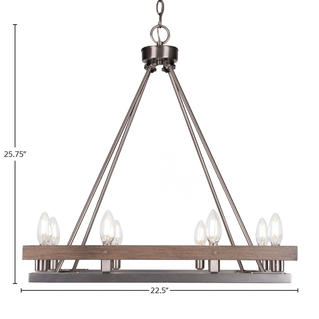 Belmont Eight Light Chandelier in Graphite & Painted Distressed Wood-look Metal