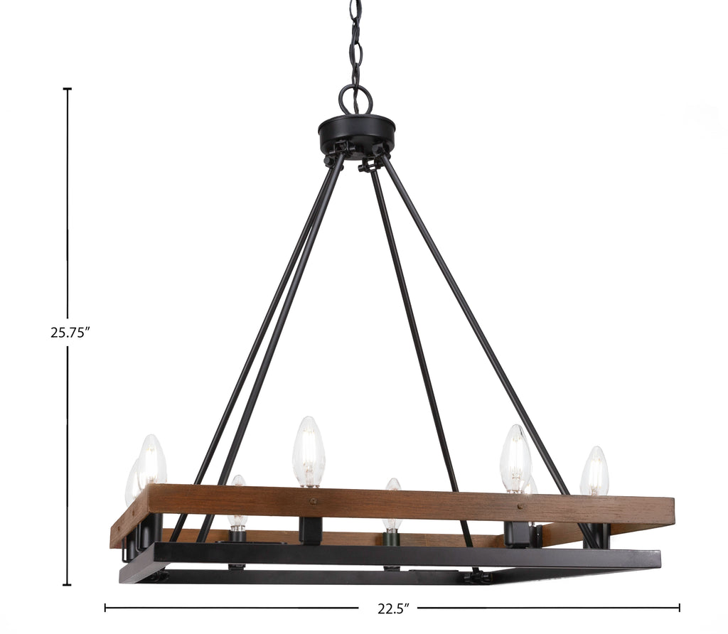 Belmont Eight Light Chandelier in Matte Black & Painted Wood-look Metal