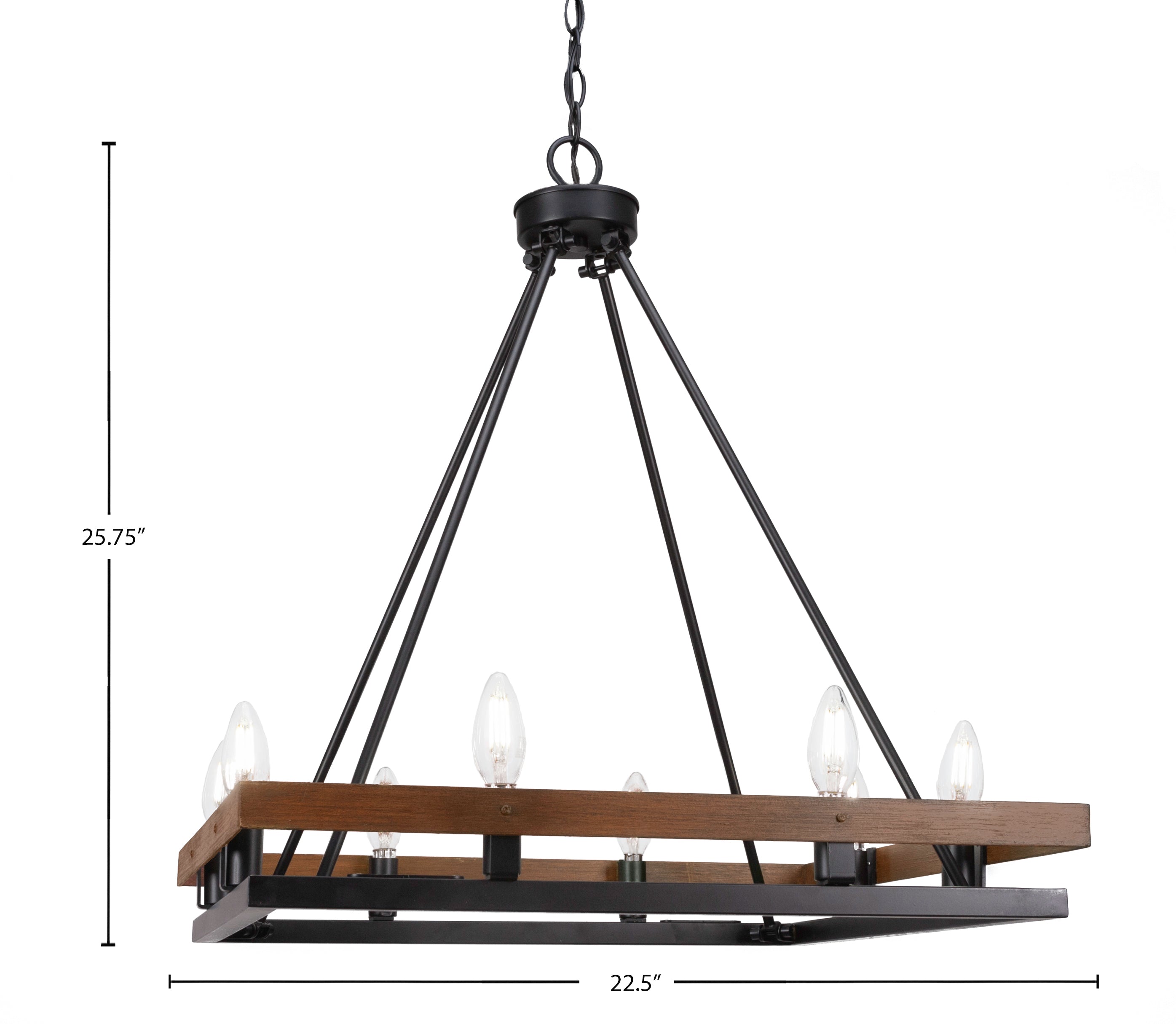 Belmont Eight Light Chandelier in Matte Black & Painted Wood-look Metal