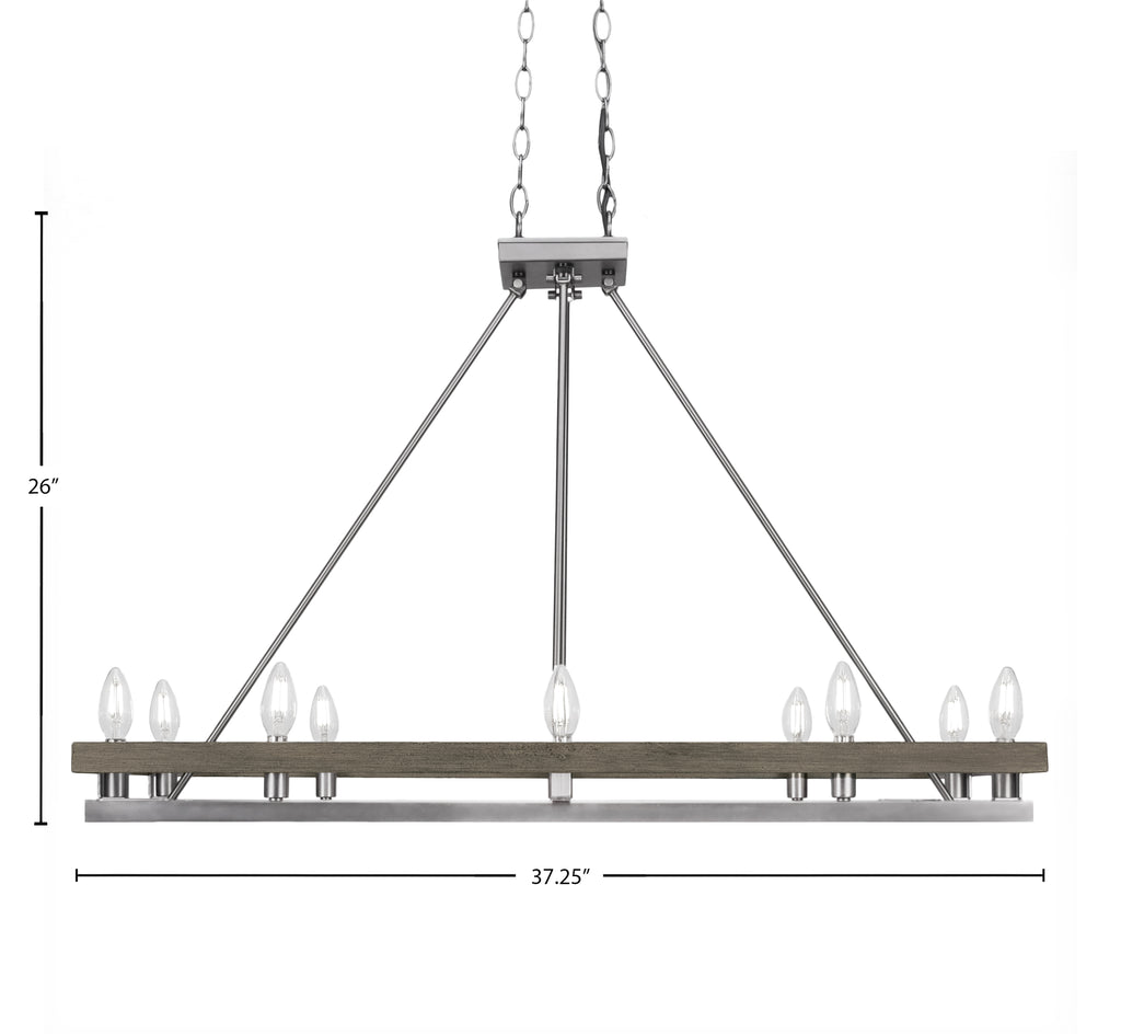 Belmont Ten Light Island Pendant in Graphite & Painted Distressed Wood-look Metal