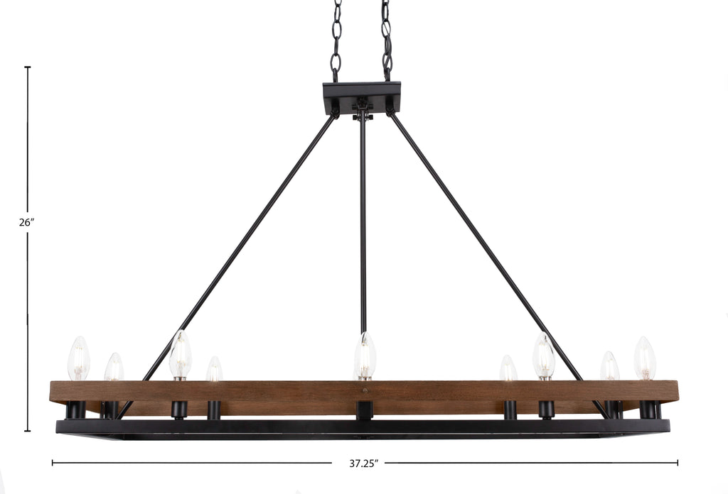 Belmont Ten Light Island Pendant in Matte Black & Painted Wood-look Metal