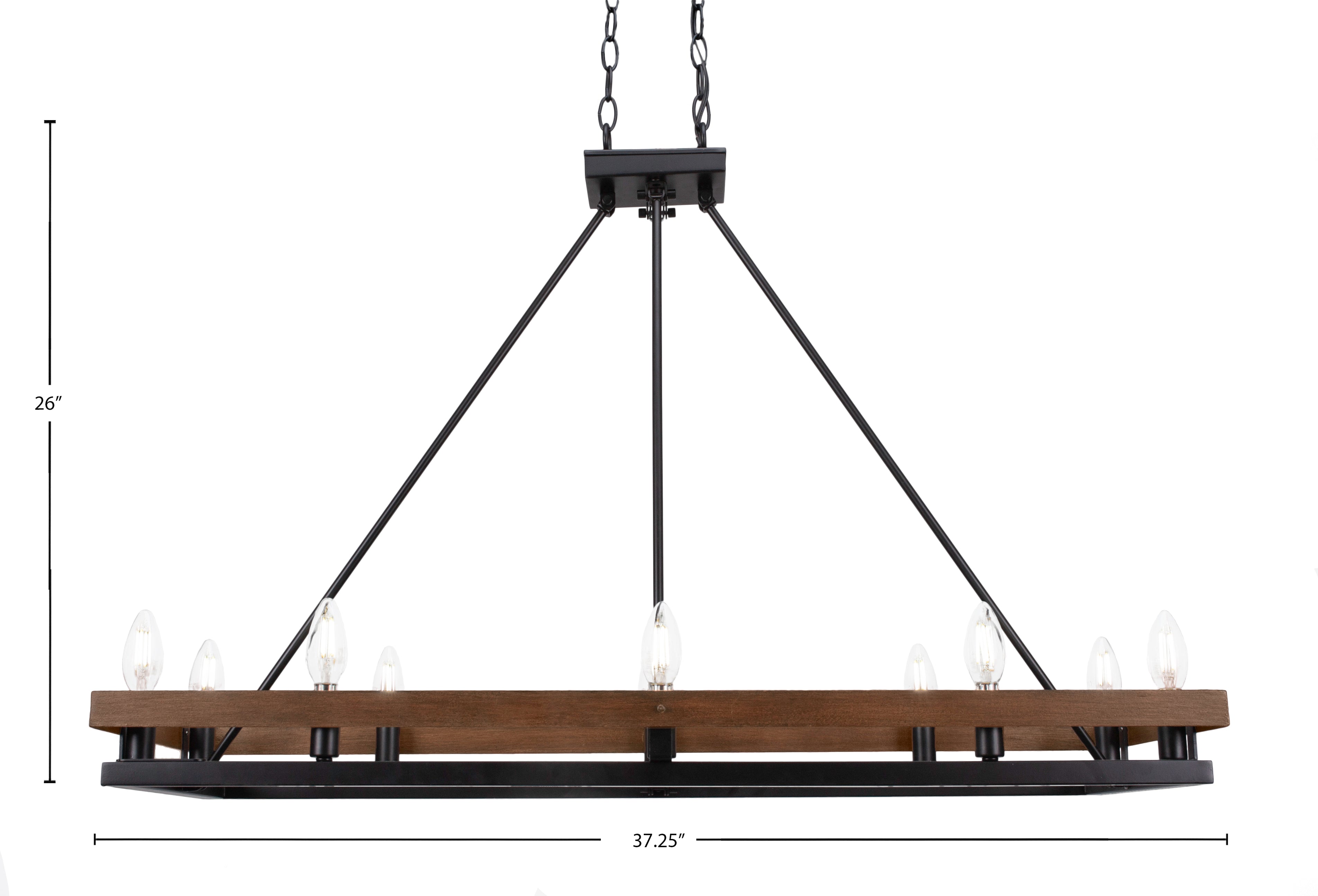 Belmont Ten Light Island Pendant in Matte Black & Painted Wood-look Metal