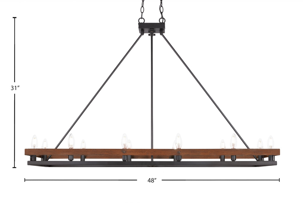 Belmont 12 Light Island Pendant in Matte Black & Painted Wood-look Metal