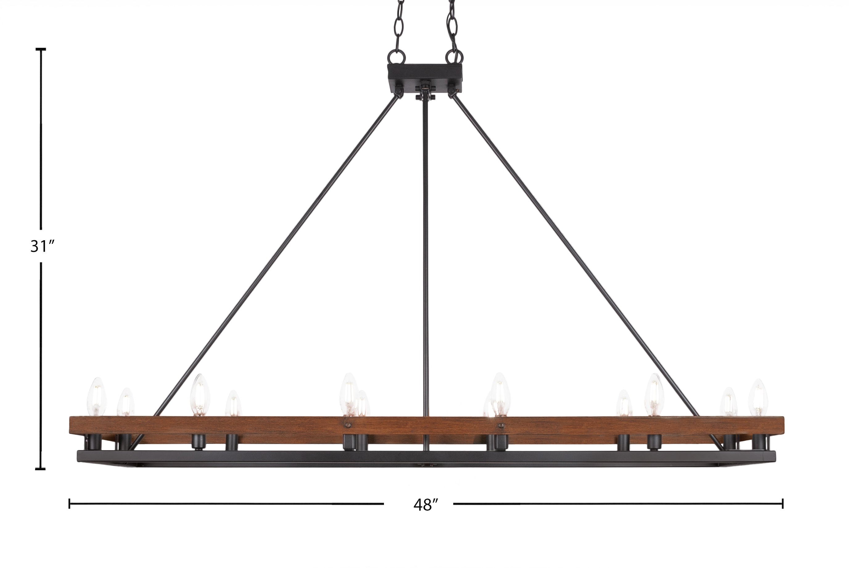 Belmont 12 Light Island Pendant in Matte Black & Painted Wood-look Metal