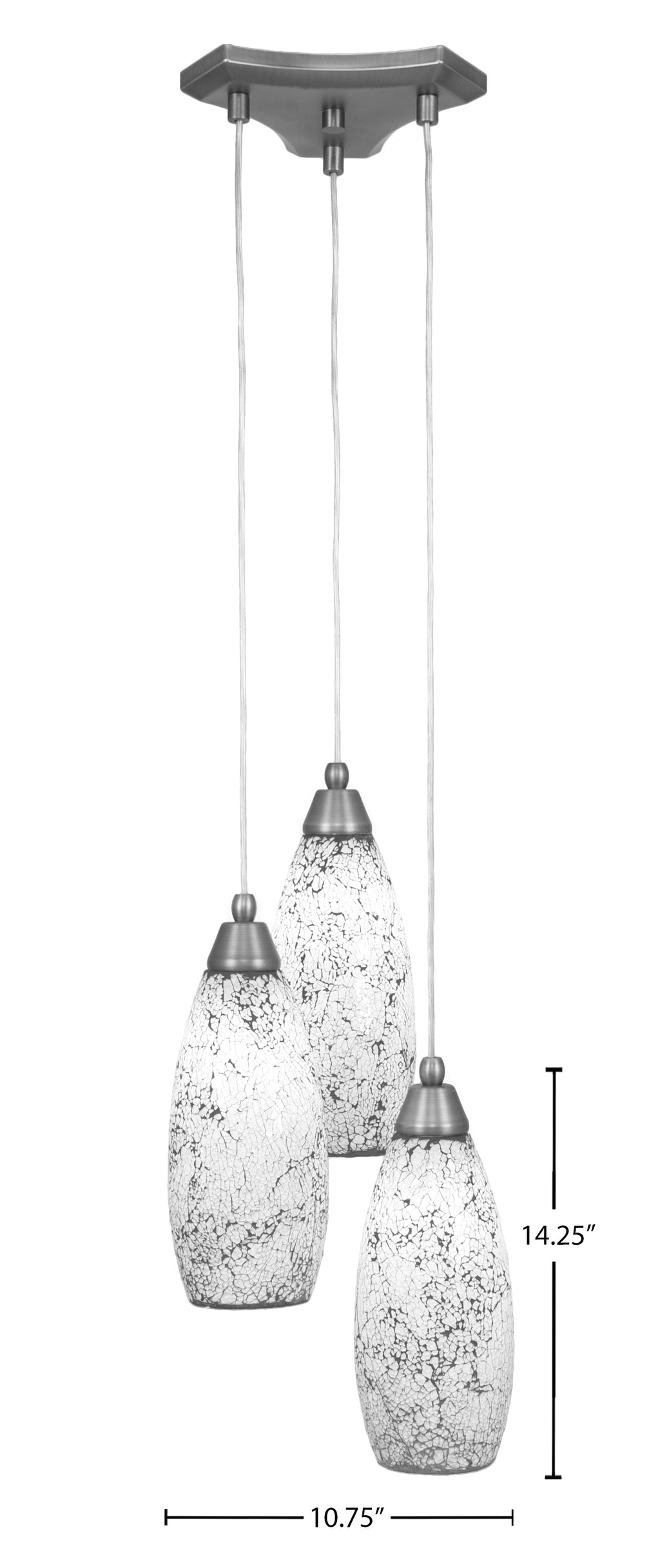 Europa Three Light Cluster Pendalier in Brushed Nickel with 5.5" Black Fusion Shade