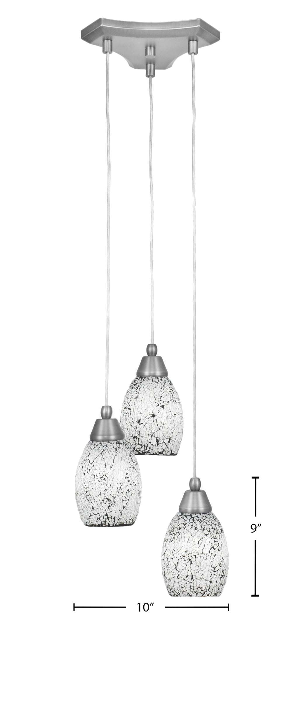 Europa Three Light Cluster Pendalier in Brushed Nickel with 5" Black Fusion Shade