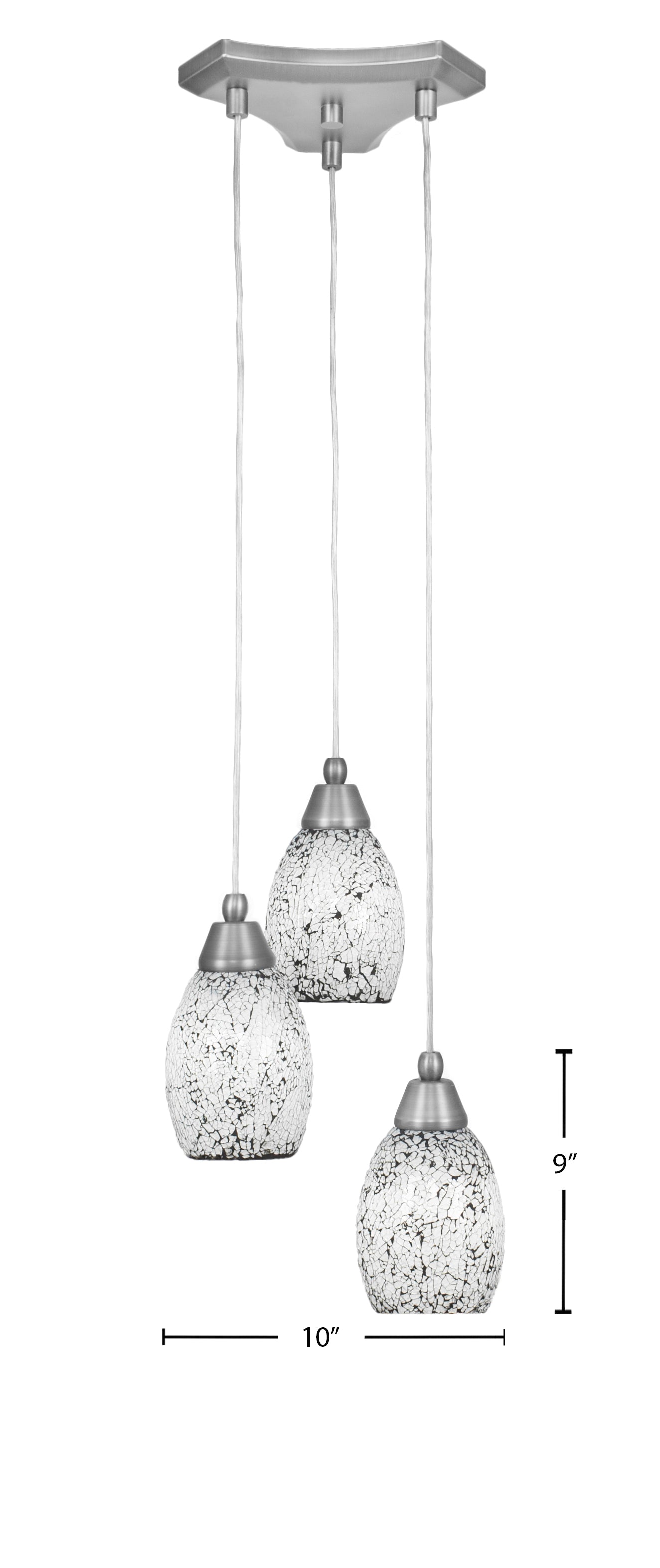 Europa Three Light Cluster Pendalier in Brushed Nickel with 5" Black Fusion Shade
