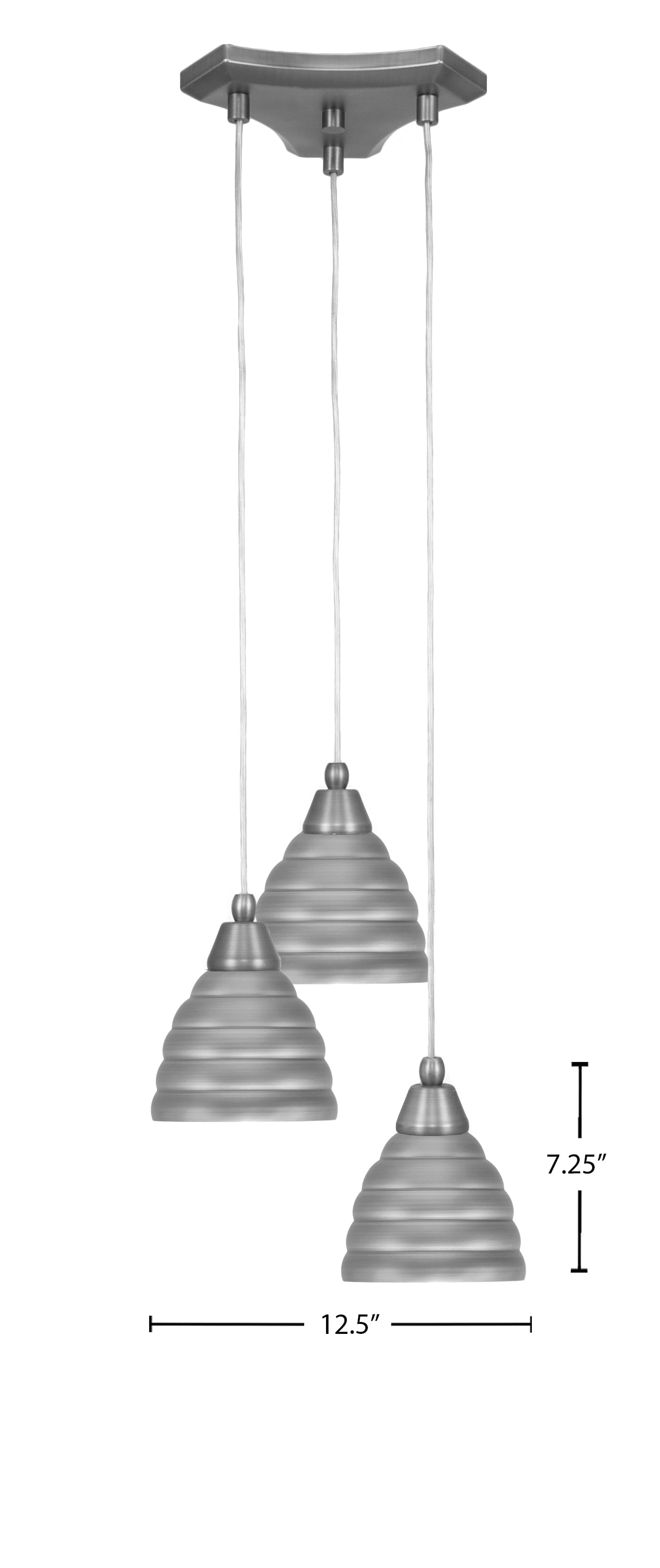 Europa Three Light Cluster Pendalier in Brushed Nickel with 6" Brushed Nickel Beehive Metal Shade Shade