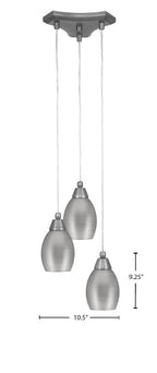 Europa Three Light Cluster Pendalier in Brushed Nickel with 5" Bronze Oval Metal Shade Shade