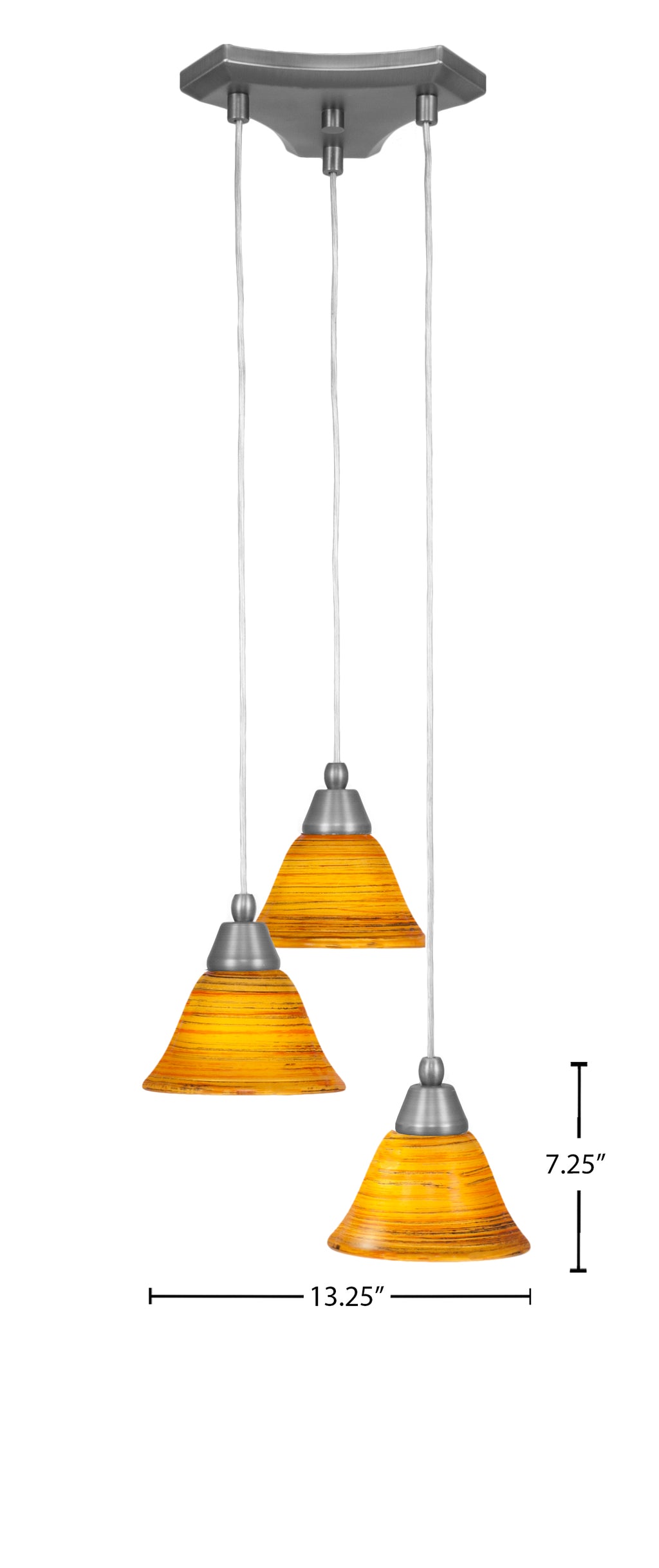 Europa Three Light Cluster Pendalier in Brushed Nickel with 7" Firré Saturn Shade