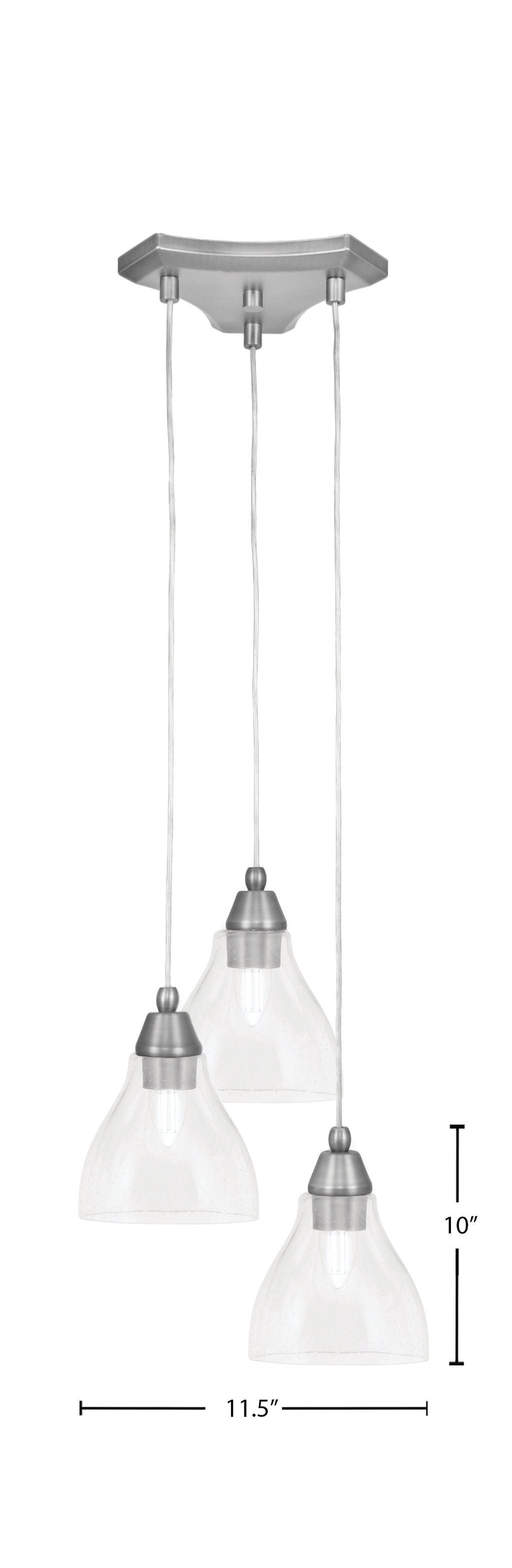 Europa Three Light Cluster Pendalier in Brushed Nickel with 6.25" Clear Bubble Shade