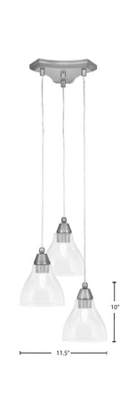 Europa Three Light Cluster Pendalier in Brushed Nickel with 6.25" Clear Bubble Shade