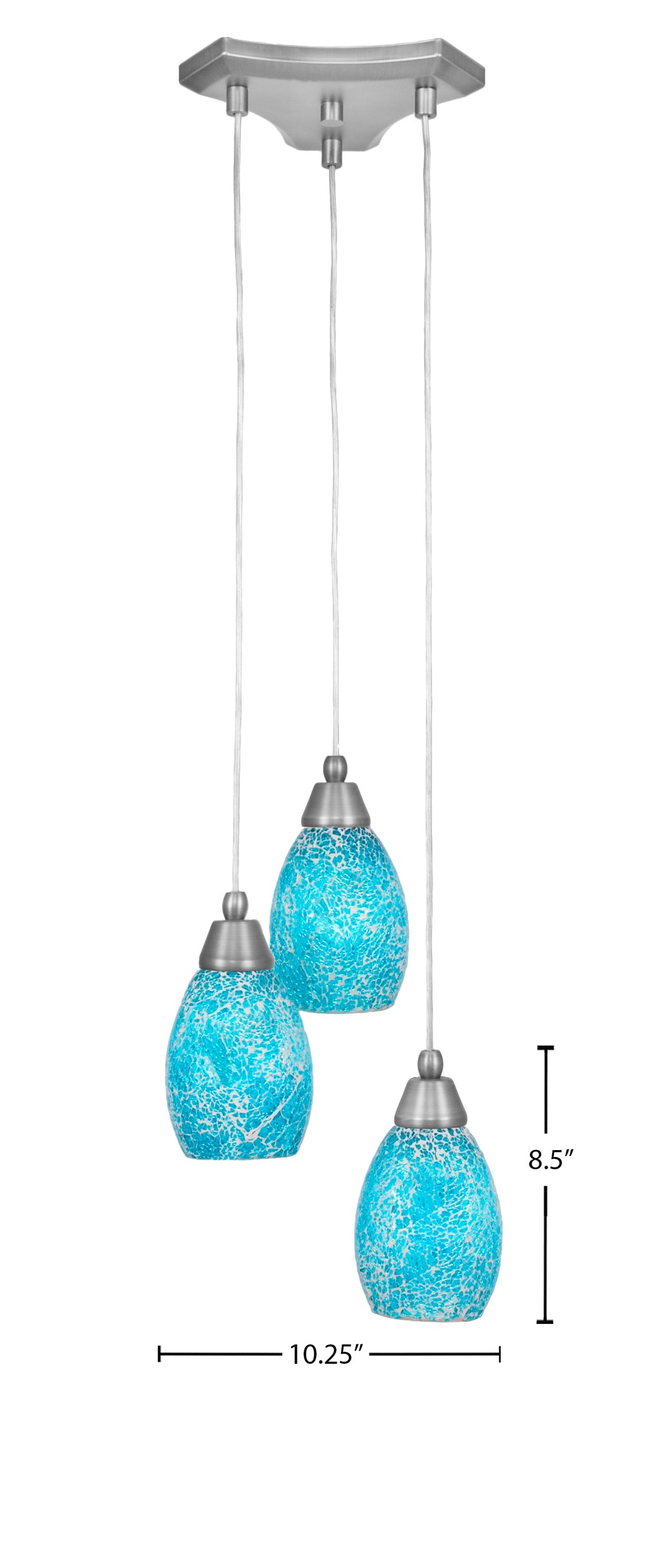 Europa Three Light Cluster Pendalier in Brushed Nickel with 5" Turquoise Fusion Shade