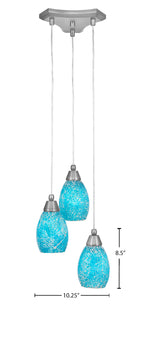 Europa Three Light Cluster Pendalier in Brushed Nickel with 5" Turquoise Fusion Shade