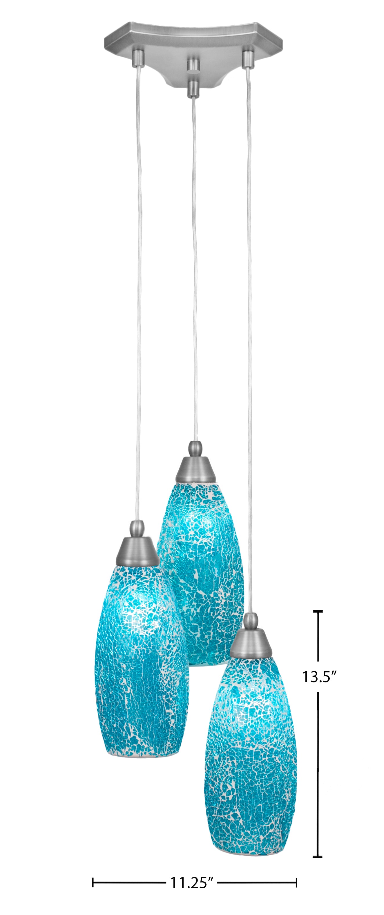 Europa Three Light Cluster Pendalier in Brushed Nickel with 5.5" Turquoise Fusion Shade
