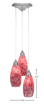 Europa Three Light Cluster Pendalier in Brushed Nickel with 5.5" Red Fusion Shade
