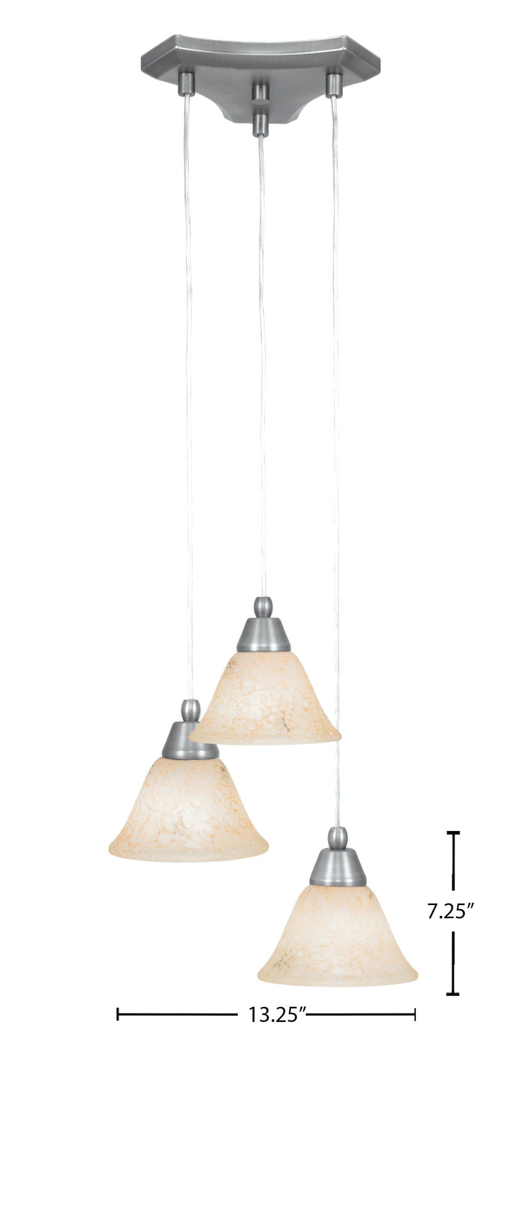 Europa Three Light Cluster Pendalier in Brushed Nickel with 7" Italian Marble Shade