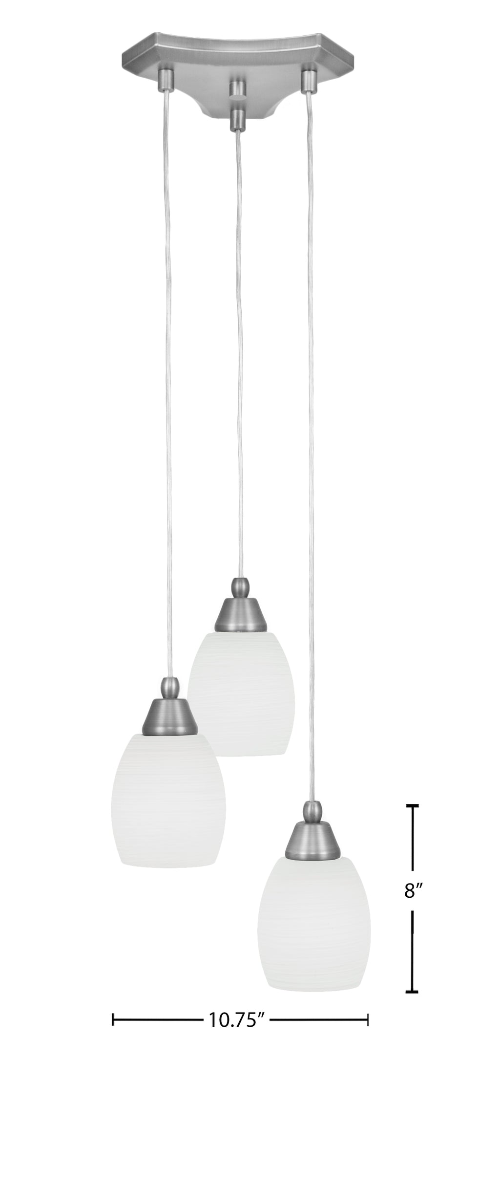 Europa Three Light Multi Light Mini Pendant in Brushed Nickel with 5" White Linen Shade