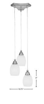Europa Three Light Multi Light Mini Pendant in Brushed Nickel with 5" White Linen Shade