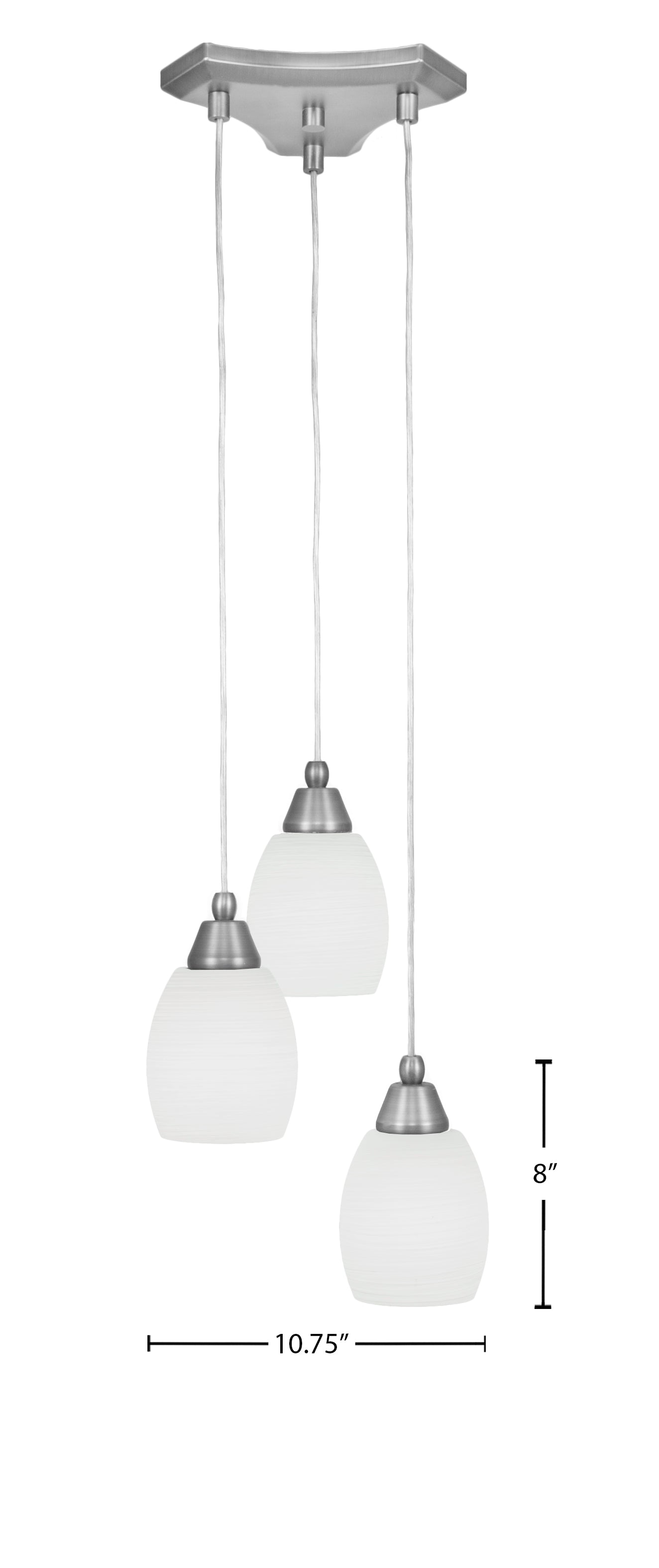 Europa Three Light Multi Light Mini Pendant in Brushed Nickel with 5" White Linen Shade