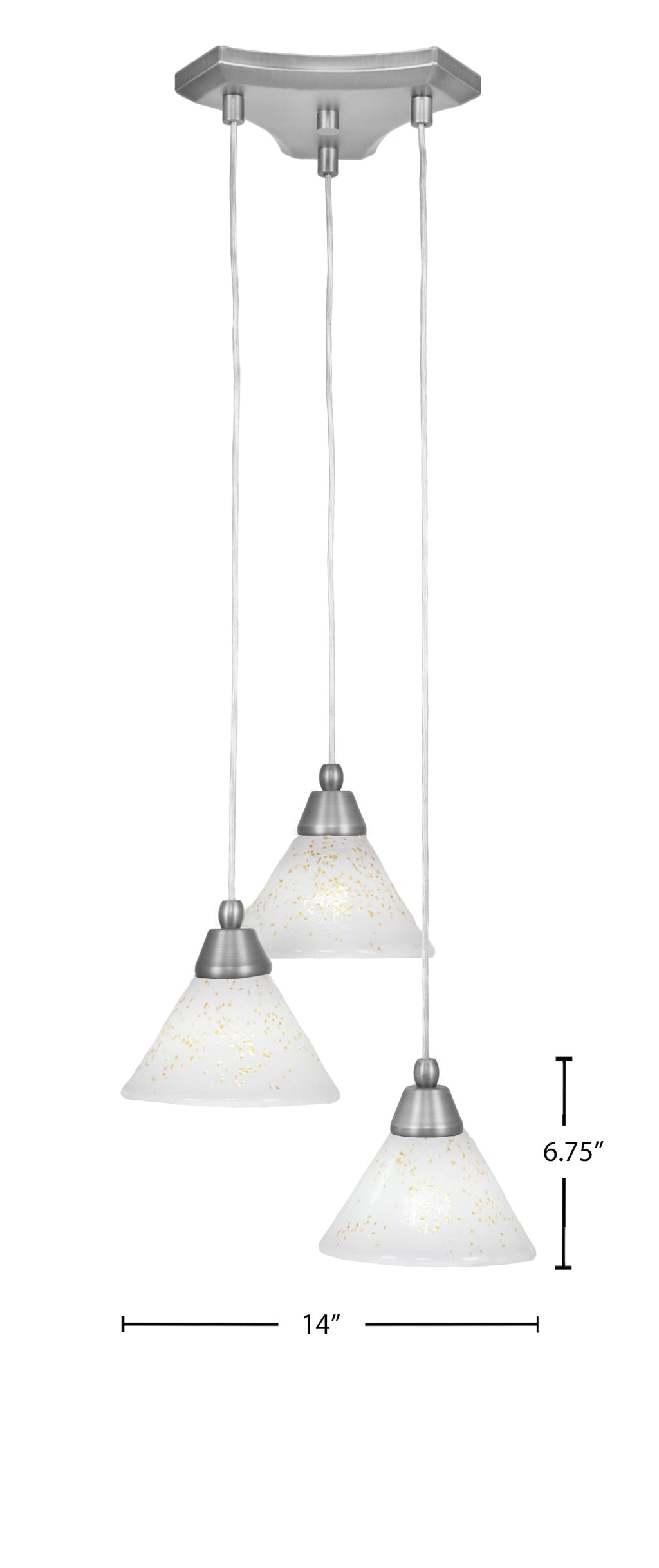 Europa Three Light Cluster Pendalier in Brushed Nickel with 7" Gold Ice Shade