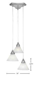 Europa Three Light Cluster Pendalier in Brushed Nickel with 7" Gold Ice Shade