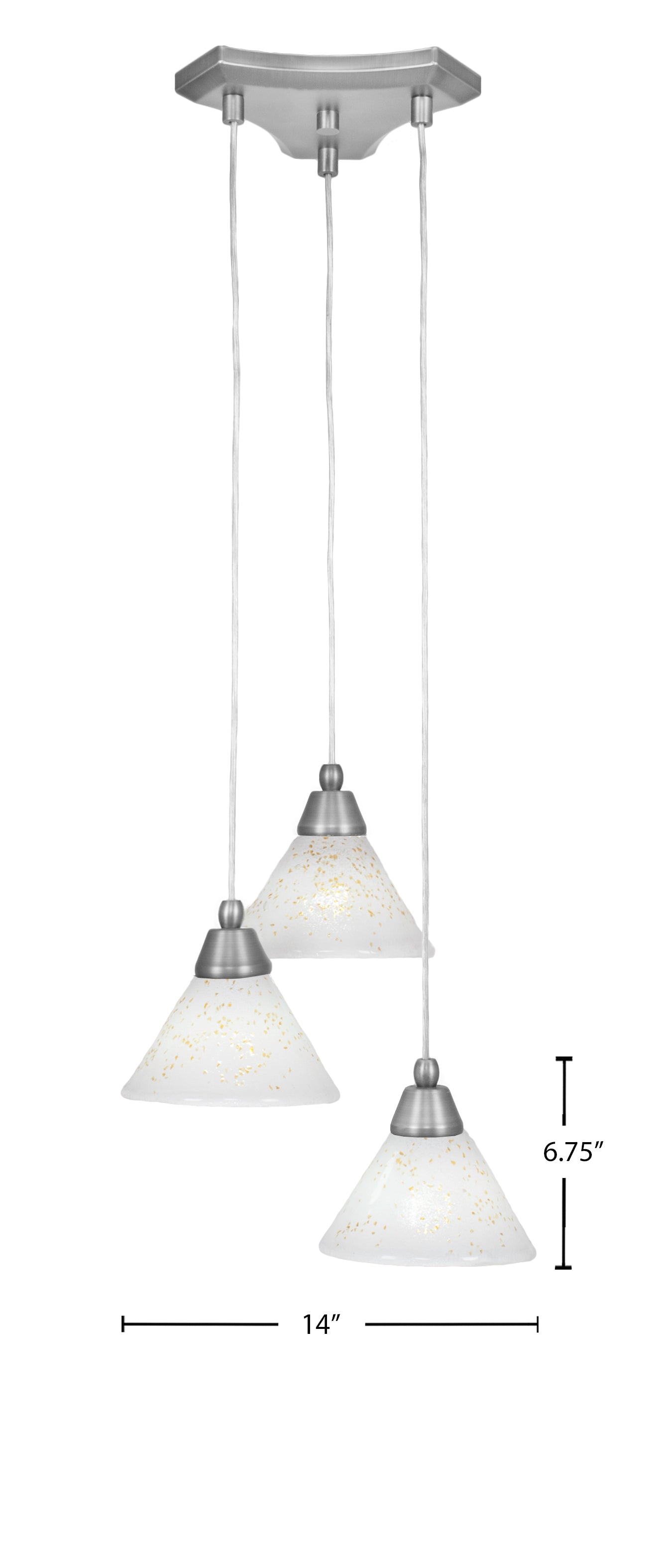 Europa Three Light Cluster Pendalier in Brushed Nickel with 7" Gold Ice Shade